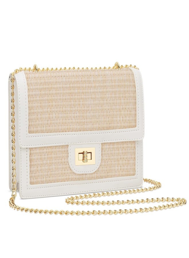 KKXIU Women Straw Crossbody Bag Summer Shoulder Bag Beach Handbag Vegan Leather Purse (Beige) - Image 1