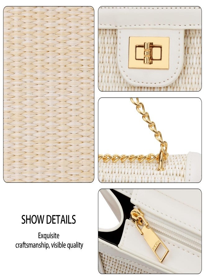 KKXIU Women Straw Crossbody Bag Summer Shoulder Bag Beach Handbag Vegan Leather Purse (Beige) - Image 5