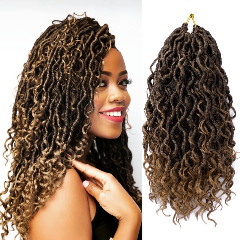 Dorsanee Goddess Locs Crochet Hair 12 Inch 7 Packs Ombre Boho Faux Locs Crochet Hair for Black Women Pre Looped Crochet Locs with Curly Ends 1B27