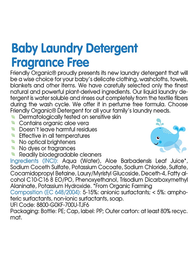 FRIENDLY ORGANIC - Baby Laundry Detergent 1000ml - 100% Organic with Vegan Plant Derived Ingredient, Fragrance Free, Hypoallergenic & Dermatologically Tested - Image 1