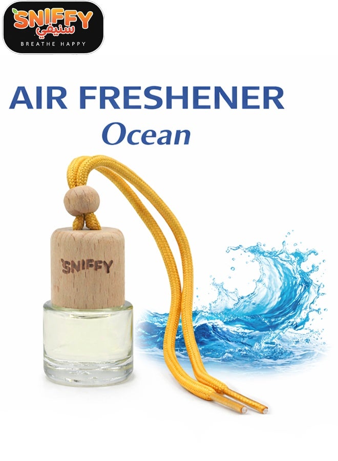 Sniffy Ocean Hanging Car Air Freshener Bottle Alcohol Free Liquid Car Perfume, Spill Proof Wooden Cap Diffuser, Long Lasting Auto Interior Fragrance for Car, Home, Office - Image 1