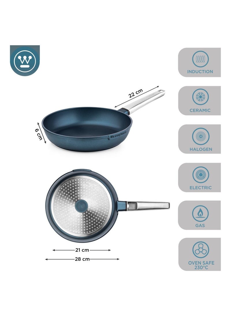 Westinghouse Westinghouse Performance Series 28cm Non-Stick Fry Pan Cast Aluminum with QuanTanium Coating Induction & Oven Safe Cool-Touch Stainless Steel Handle - Blue  - Image 5