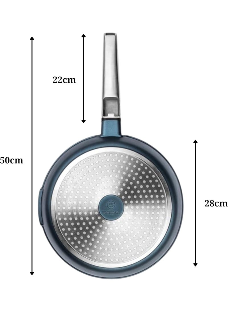 Westinghouse مقلاة أداء سلسلة ويستنجهاوس 28 سم غير لاصقة - مصنوعة من الألمنيوم المصبوب مع طلاء كوانتانيم آمن للاستخدام في الفرن ومناسب للحرارة مع مقبض من الفولاذ المقاوم للصدأ بلمسة باردة - أزرق - Image 3