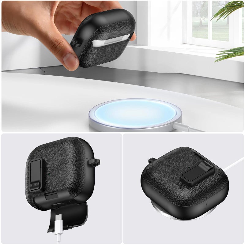 For Samsung Galaxy Buds3 / Buds3 Pro Leather Texture Wireless Earphones Case with Hook u0026 Holder(White) - Image 5