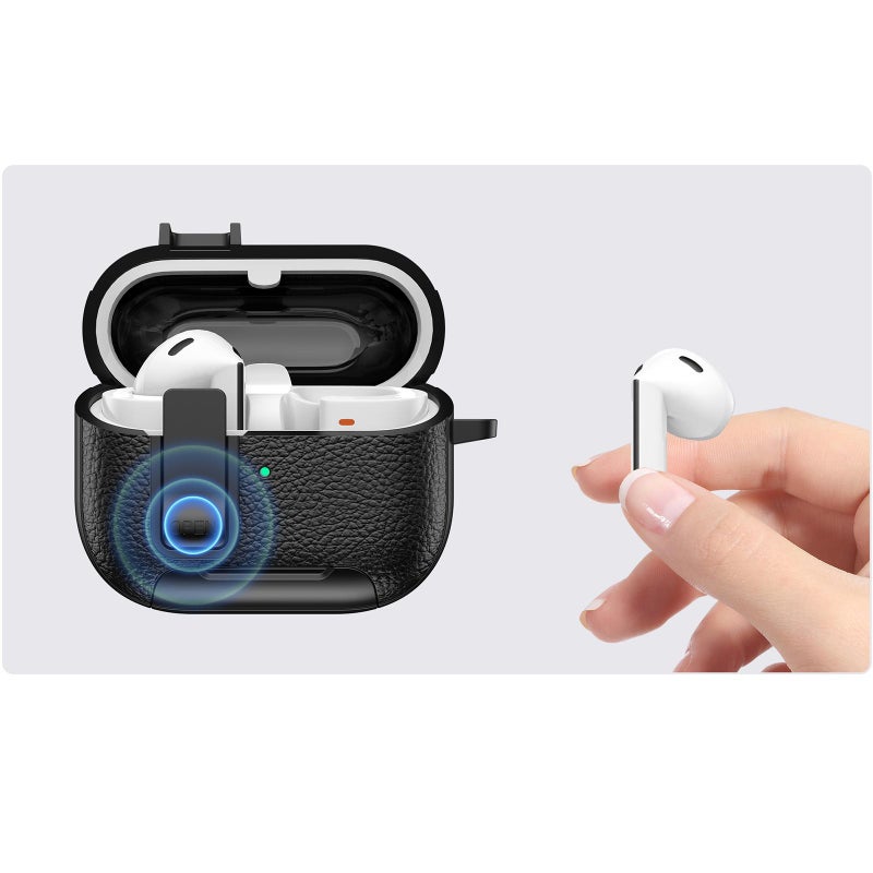 For Samsung Galaxy Buds3 / Buds3 Pro Leather Texture Wireless Earphones Case with Hook u0026 Holder(White) - Image 4