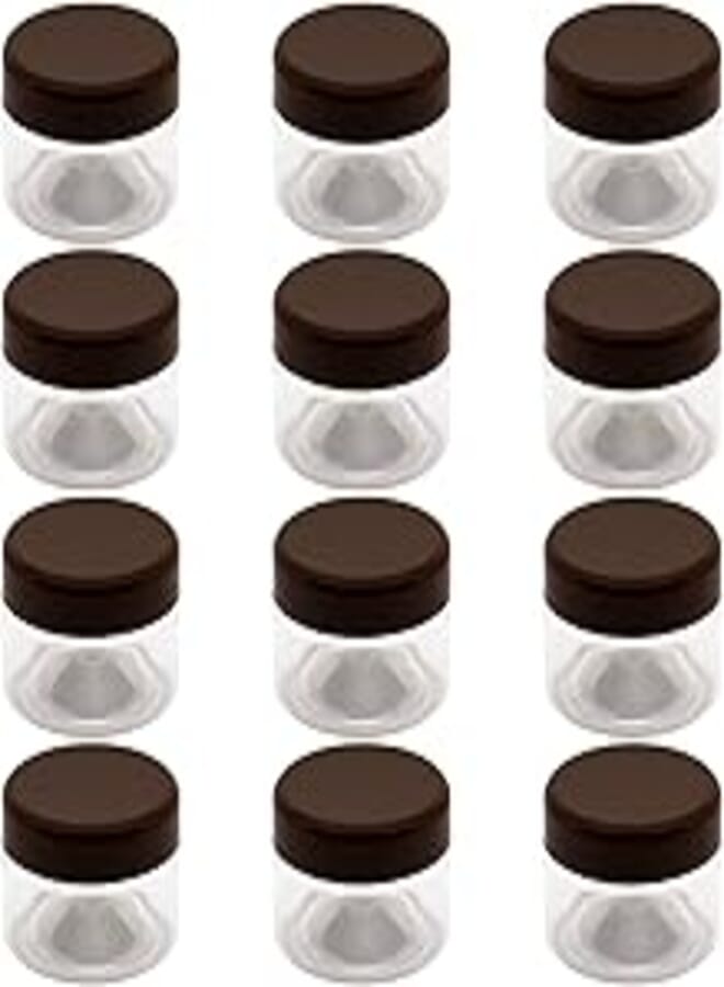 Art 12 Pieces Clear White 100ml Plastic Jars - 6.3 Cents Diameter - Brown Color Lid and Plastic Medicine - High Quality Healthy Plastic Empty Refill Storage Jar for Empty Round Tins Storage Jar - Art