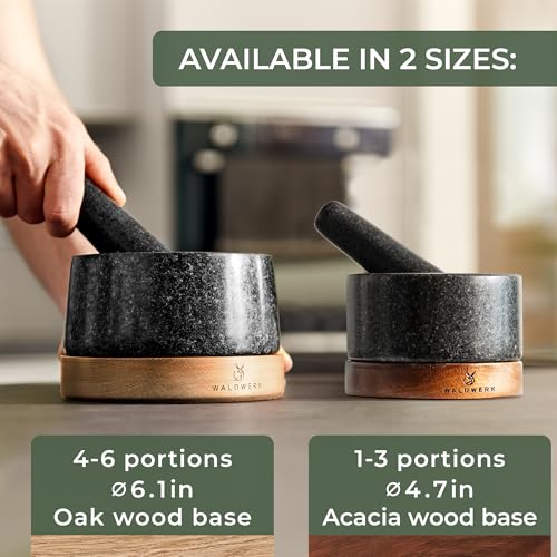 WALDWERK Mortar and Pestle - Mortar and Pestle Set with Anti-Scratch Acacia Wood Base - Mortar with Extra Large Pestle Out of Natural Granite - Large Mortar and Pestle - Perfect for Guacamole - Image 2