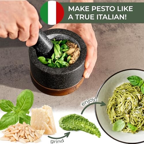 WALDWERK Mortar and Pestle - Mortar and Pestle Set with Anti-Scratch Acacia Wood Base - Mortar with Extra Large Pestle Out of Natural Granite - Large Mortar and Pestle - Perfect for Guacamole - Image 3