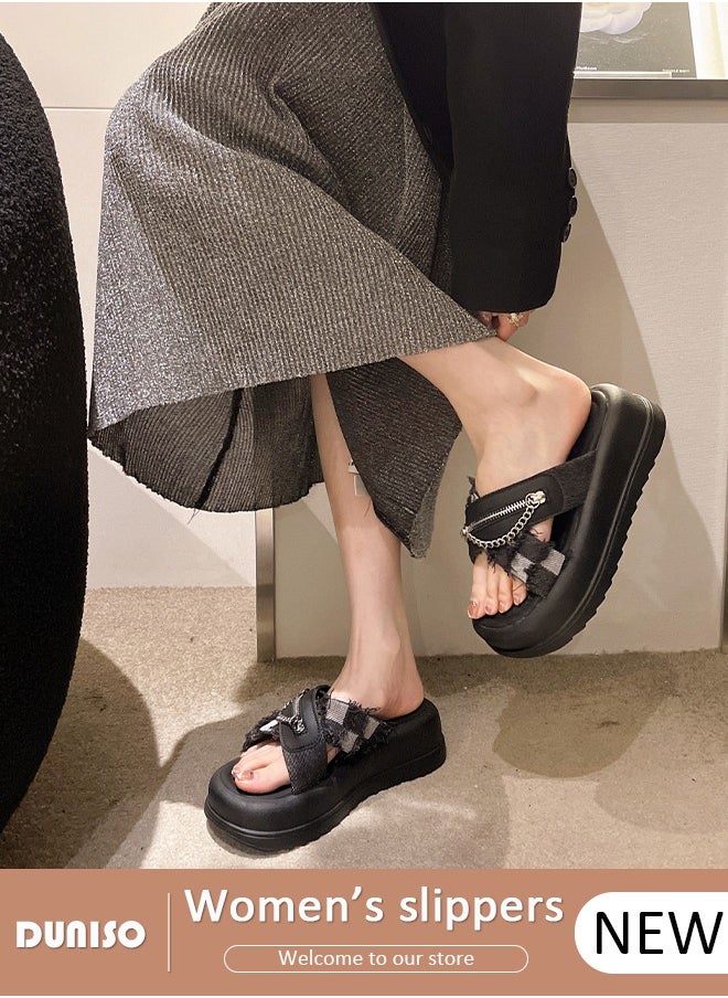 DUNISO - Women's Summer Walking Sandals Air Cushion Support Platform Open Tole Slippers Comfortable Casual Wedge Sandals with Non-slip Soles Thick Sole Beach Slippers Indoor and Out Door - Image 1