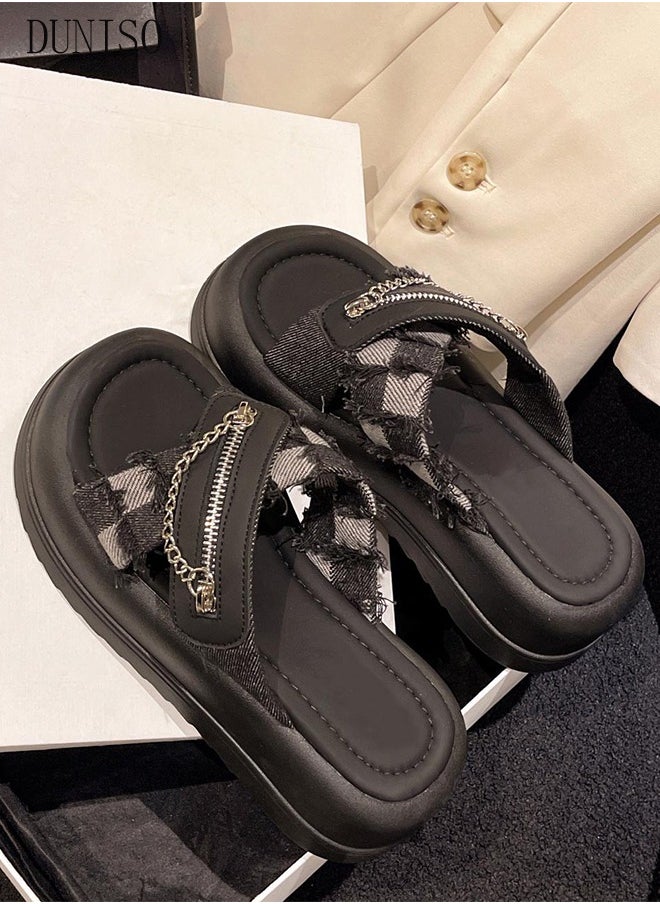 DUNISO - Women's Summer Walking Sandals Air Cushion Support Platform Open Tole Slippers Comfortable Casual Wedge Sandals with Non-slip Soles Thick Sole Beach Slippers Indoor and Out Door - Image 1