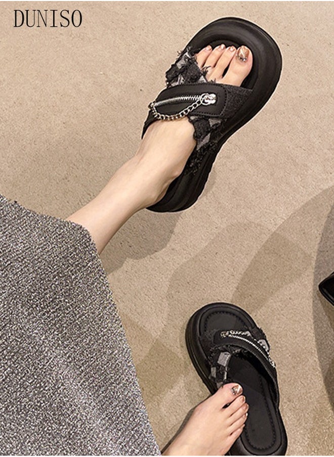 DUNISO - Women's Summer Walking Sandals Air Cushion Support Platform Open Tole Slippers Comfortable Casual Wedge Sandals with Non-slip Soles Thick Sole Beach Slippers Indoor and Out Door - Image 1