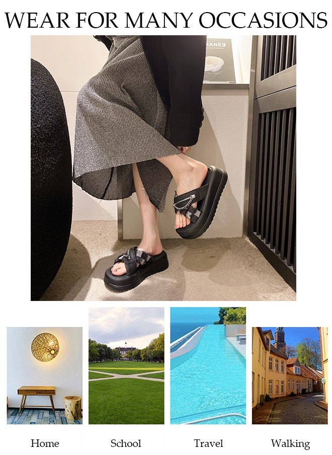 DUNISO - Women's Summer Walking Sandals Air Cushion Support Platform Open Tole Slippers Comfortable Casual Wedge Sandals with Non-slip Soles Thick Sole Beach Slippers Indoor and Out Door - Image 1