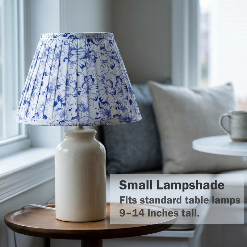 DOLOOTA Small Blue Floral Lamp Shade for Bedside & Desk Lamps (1 Pack), 5x9x6.2 Inch Empire Pleated Lampshade, Cloth Lampshade with Spider Fitter, No Assembly, Ideal for Country, Vintage & Coastal Home Decor - Image 2
