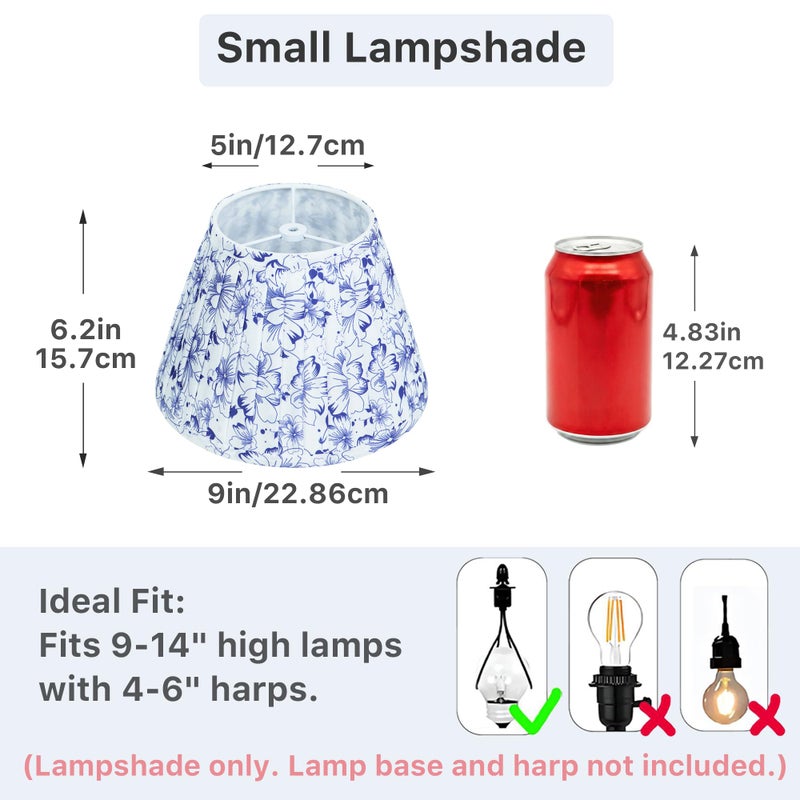 DOLOOTA Small Blue Floral Lamp Shade for Bedside & Desk Lamps (1 Pack), 5x9x6.2 Inch Empire Pleated Lampshade, Cloth Lampshade with Spider Fitter, No Assembly, Ideal for Country, Vintage & Coastal Home Decor - Image 3