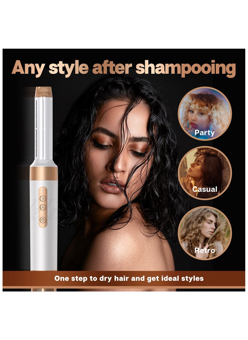 PANDA JOJO - 7 in 1 1400W Professional Hair Dryer Styling Set, Multifunctional Hot Air Brush Styler with Straightener Comb , Hot Air Brush, Curling Wands and Diffuser Nozzles, Negative Ionic Blow Dryer with 110000 RPM Powerful Motor, Automatic Curling Tools, White Gold - Image 1