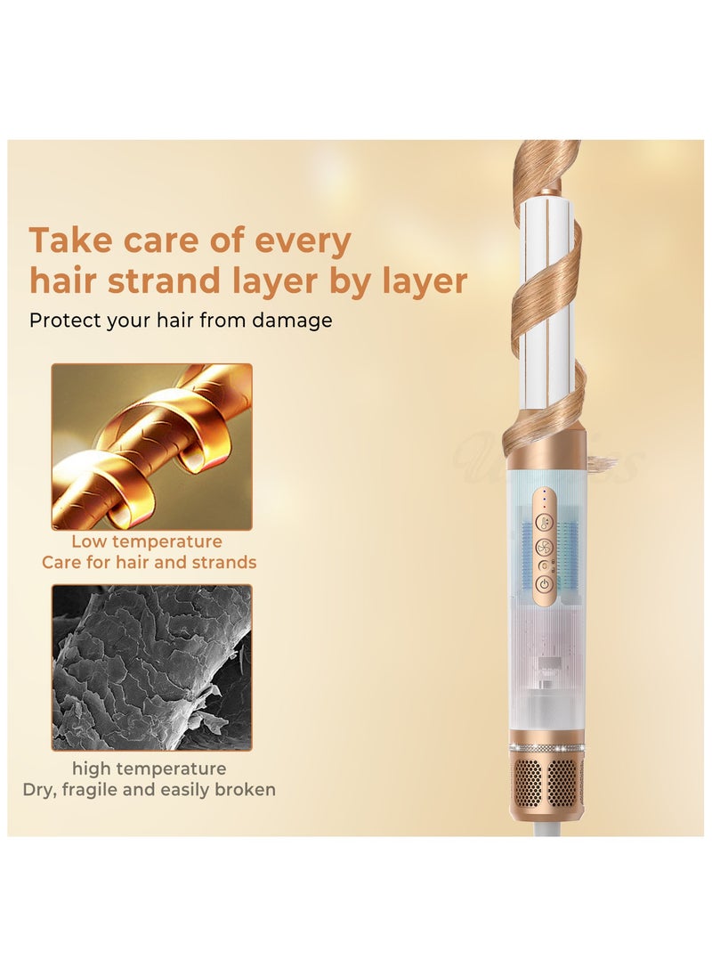 PANDA JOJO - 7 in 1 1400W Professional Hair Dryer Styling Set, Multifunctional Hot Air Brush Styler with Straightener Comb , Hot Air Brush, Curling Wands and Diffuser Nozzles, Negative Ionic Blow Dryer with 110000 RPM Powerful Motor, Automatic Curling Tools, White Gold - Image 1