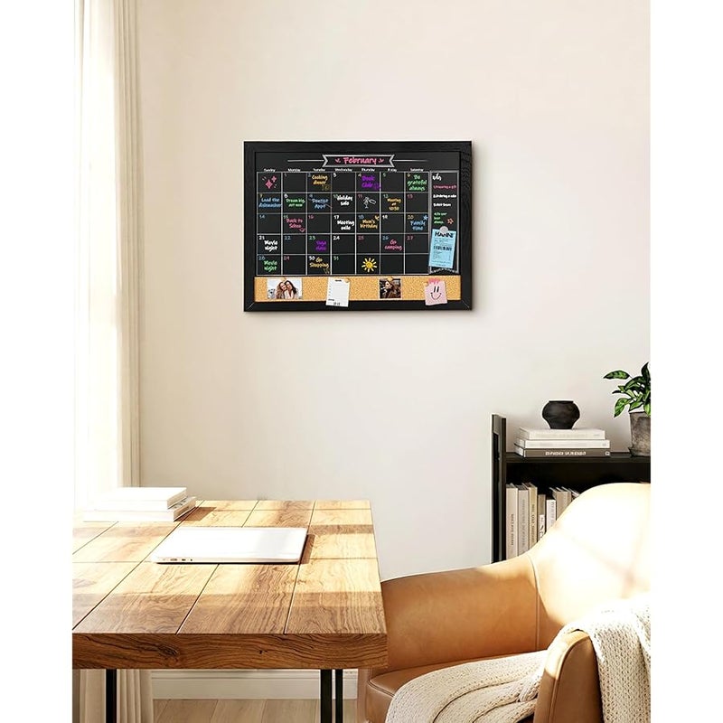 TORASO Magnetic Chalkboard Calendar Corkboard, Small Combination Chalk Board Bulletin Board, 13 x 17,Black Wood Framed Blackboard Calendar Cork Combo Board(ZHHB-BK-3343) - Image 4