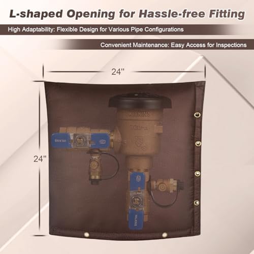 Safoner Backflow Preventer Insulation Cover - Winter Freeze Protection for Outdoor Pipes, Irrigation & Sprinkler Valves, 24''W x 24''H (Brown) - Image 2