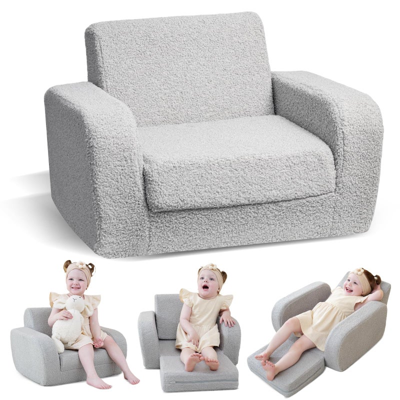 KidBloom 3-in-1 Toddler Couch, Toddler Chairs Comfy 1-3 Years Old, Kids Couch Bed Fold Out, Gifts for 1 2 Year Old Girls Boys - Image 1
