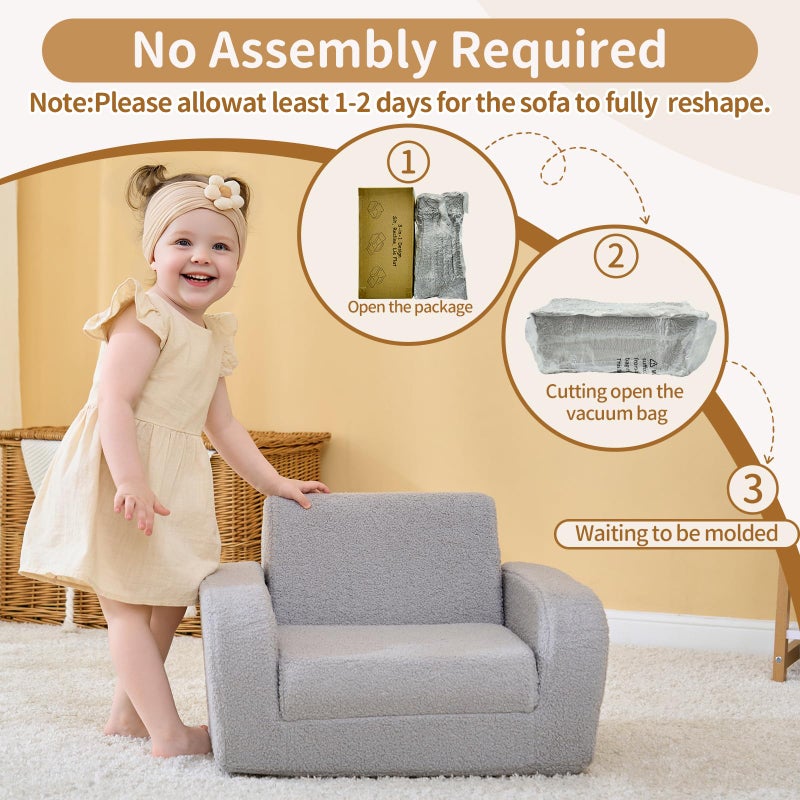 KidBloom 3-in-1 Toddler Couch, Toddler Chairs Comfy 1-3 Years Old, Kids Couch Bed Fold Out, Gifts for 1 2 Year Old Girls Boys - Image 3