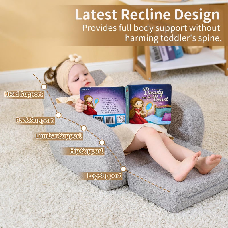 KidBloom 3-in-1 Toddler Couch, Toddler Chairs Comfy 1-3 Years Old, Kids Couch Bed Fold Out, Gifts for 1 2 Year Old Girls Boys - Image 4