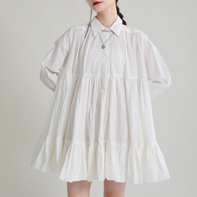 Autumn womens clothing 2023 new large swing A- line shirt skirt high waist slimming design doll dress Black - Image 2