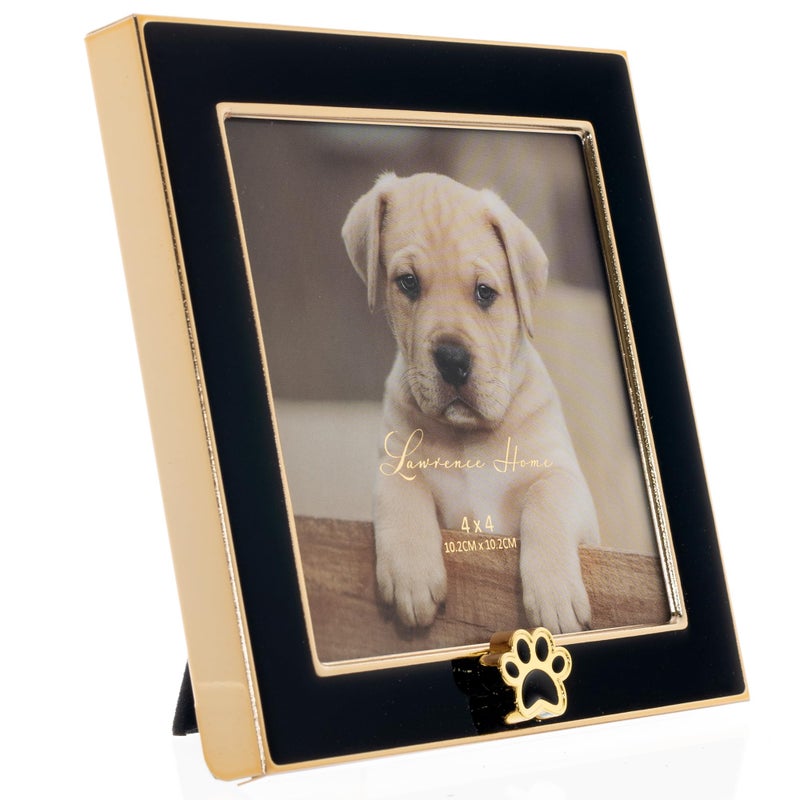 Lawrence Frames 4x4 Black Enamel on Gold Metal Frame - Dog Paw Print - Image 2
