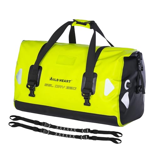 WILD HEART Waterproof Motorcycle Duffel Dry Bag PVC500D Double-bottom With Rope Straps and Inner Pocket 40L 66L 100L for Kayaking, Camping, Boating,Motorcycle(66L,Fluorescent green) - Image 1