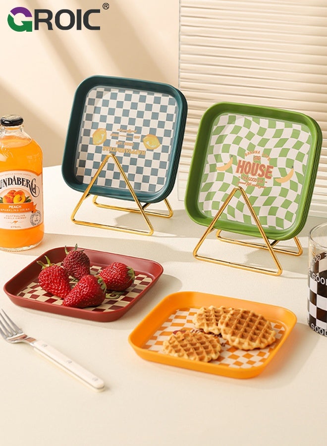 GROIC 4 قطع أطباق عشاء مصنوعة من مواد غذائية مع صينية تخزين، 15 سم أطباق عشاء مربعة خفيفة الوزن وغير قابلة للكسر، أطباق فواكه، أطباق جانبية، أطباق تخزين منزلية، أطباق قمامة للطاولة - Image 1