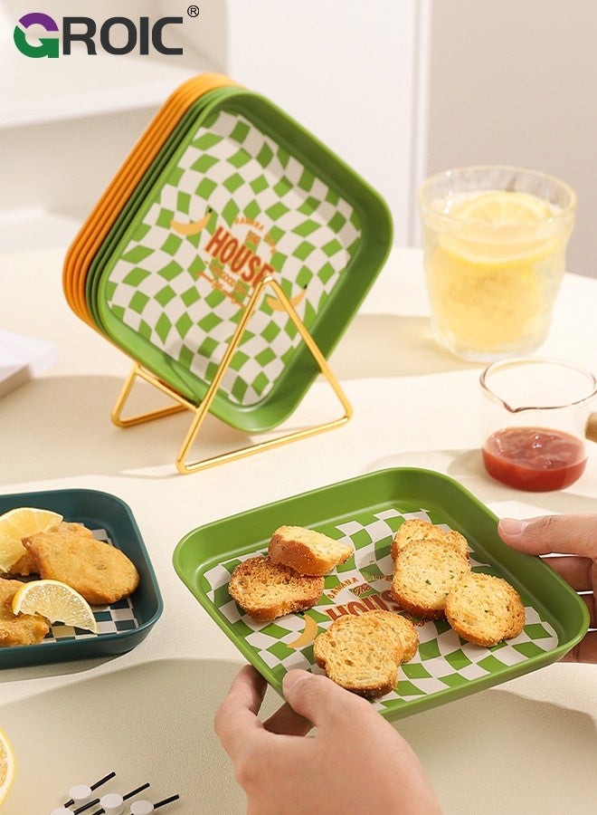 GROIC 4 قطع أطباق عشاء مصنوعة من مواد غذائية مع صينية تخزين، 15 سم أطباق عشاء مربعة خفيفة الوزن وغير قابلة للكسر، أطباق فواكه، أطباق جانبية، أطباق تخزين منزلية، أطباق قمامة للطاولة - Image 5