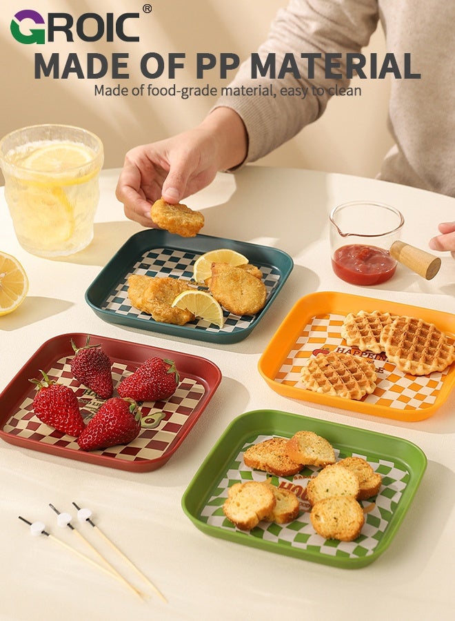 GROIC 4 قطع أطباق عشاء مصنوعة من مواد غذائية مع صينية تخزين، 15 سم أطباق عشاء مربعة خفيفة الوزن وغير قابلة للكسر، أطباق فواكه، أطباق جانبية، أطباق تخزين منزلية، أطباق قمامة للطاولة - Image 3