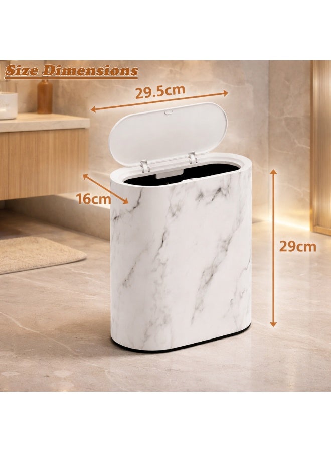 UrbanEssentia Slim Bathroom Trash Can with Lid – 12L Waterproof Garbage Bin, One-Touch Press Cover, Anti-Odor Sealed Waste basket with Inner Bucket Handle – Modern Marble Design Toilet & Kitchen Bin - Image 3