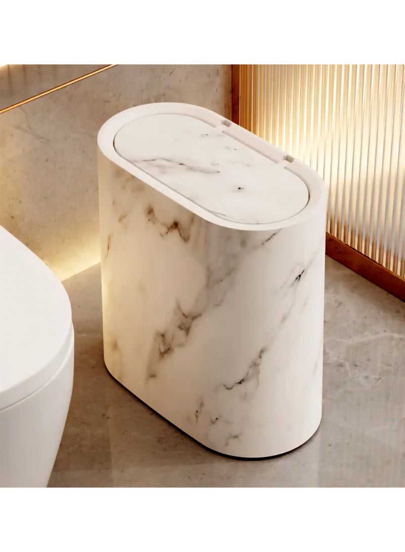 UrbanEssentia Slim Bathroom Trash Can with Lid – 12L Waterproof Garbage Bin, One-Touch Press Cover, Anti-Odor Sealed Waste basket with Inner Bucket Handle – Modern Marble Design Toilet & Kitchen Bin - Image 1