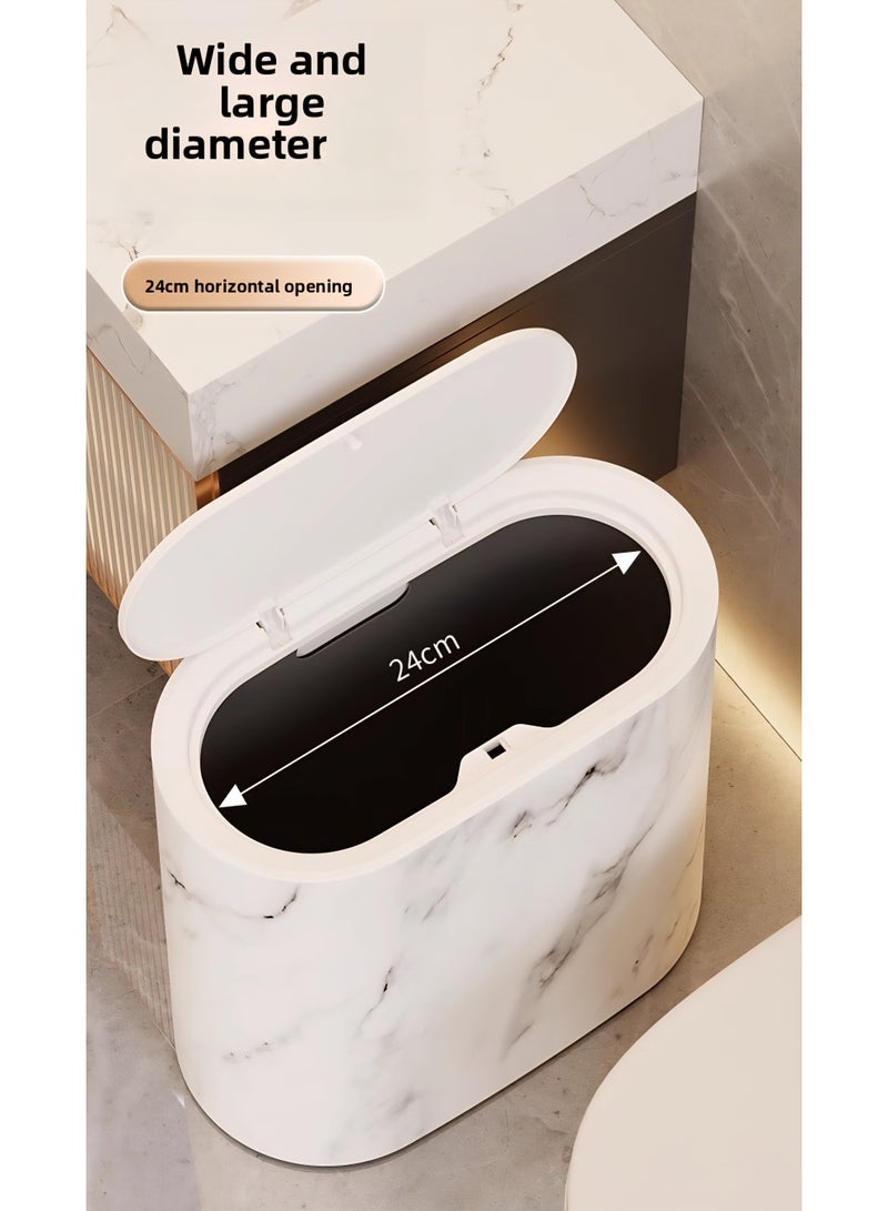 UrbanEssentia Slim Bathroom Trash Can with Lid – 12L Waterproof Garbage Bin, One-Touch Press Cover, Anti-Odor Sealed Waste basket with Inner Bucket Handle – Modern Marble Design Toilet & Kitchen Bin - Image 2