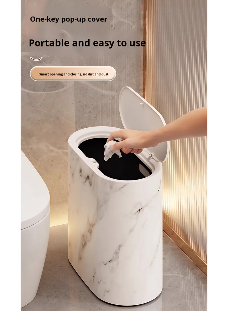 UrbanEssentia Slim Bathroom Trash Can with Lid – 12L Waterproof Garbage Bin, One-Touch Press Cover, Anti-Odor Sealed Waste basket with Inner Bucket Handle – Modern Marble Design Toilet & Kitchen Bin - Image 5