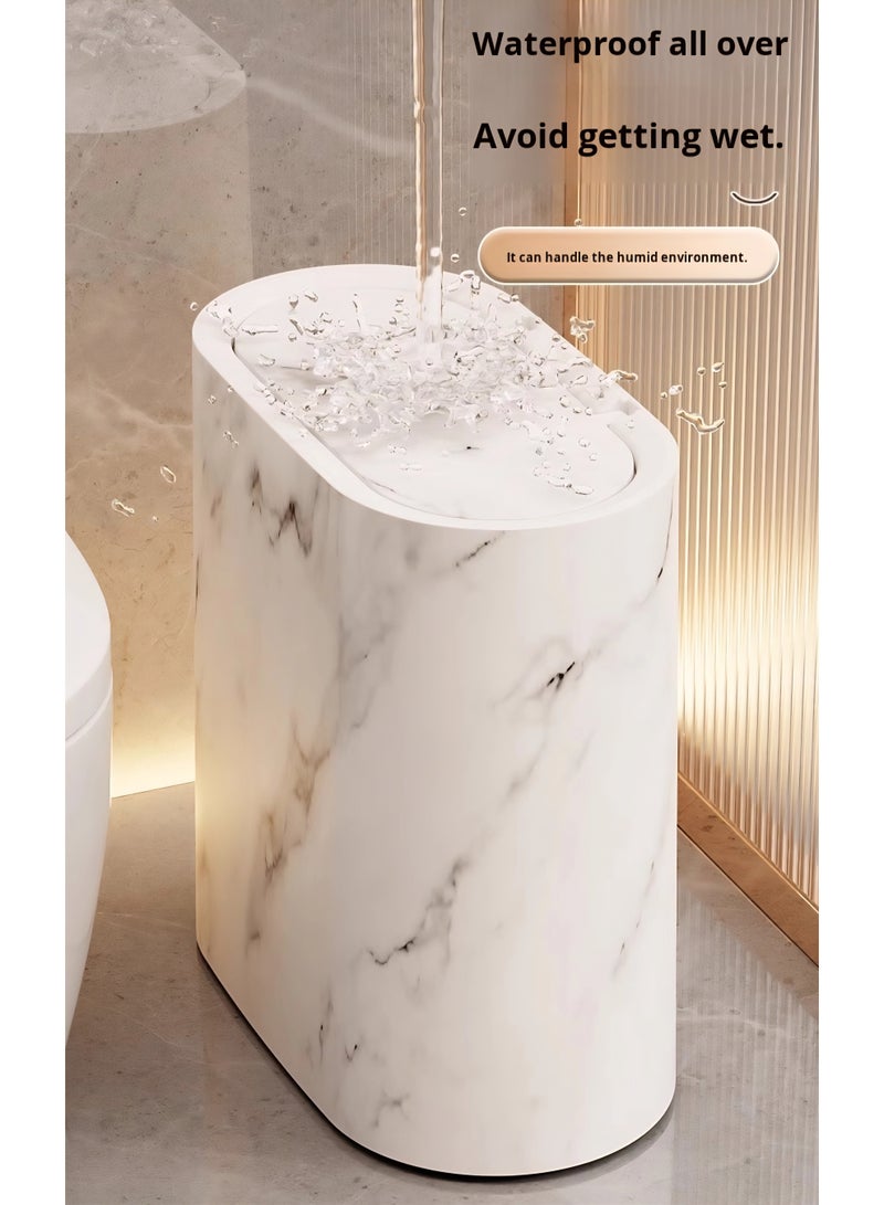 UrbanEssentia Slim Bathroom Trash Can with Lid – 12L Waterproof Garbage Bin, One-Touch Press Cover, Anti-Odor Sealed Waste basket with Inner Bucket Handle – Modern Marble Design Toilet & Kitchen Bin - Image 4