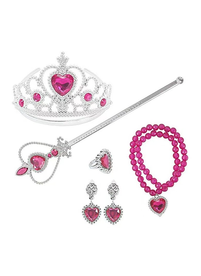 DELGREEN 5-piece Frozen Princess Anna birthday party crown magic wand gloves earrings necklace set rose red.  - Image 2