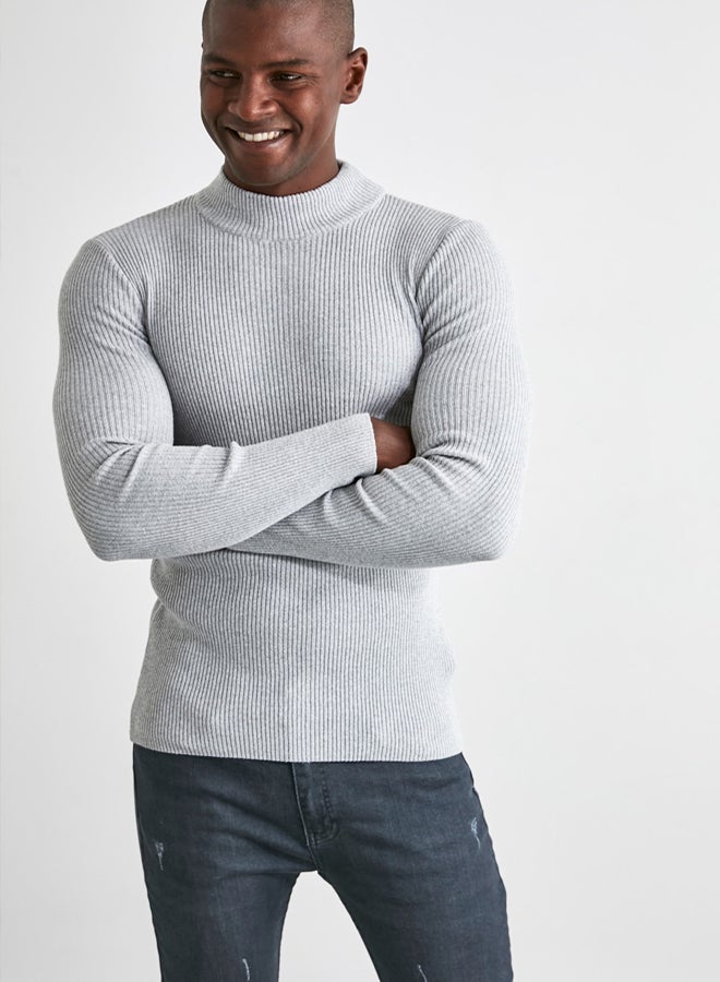trendyol Gray Fitted Cotton Half Turtleneck Plain Knitwear Sweater - Image 5
