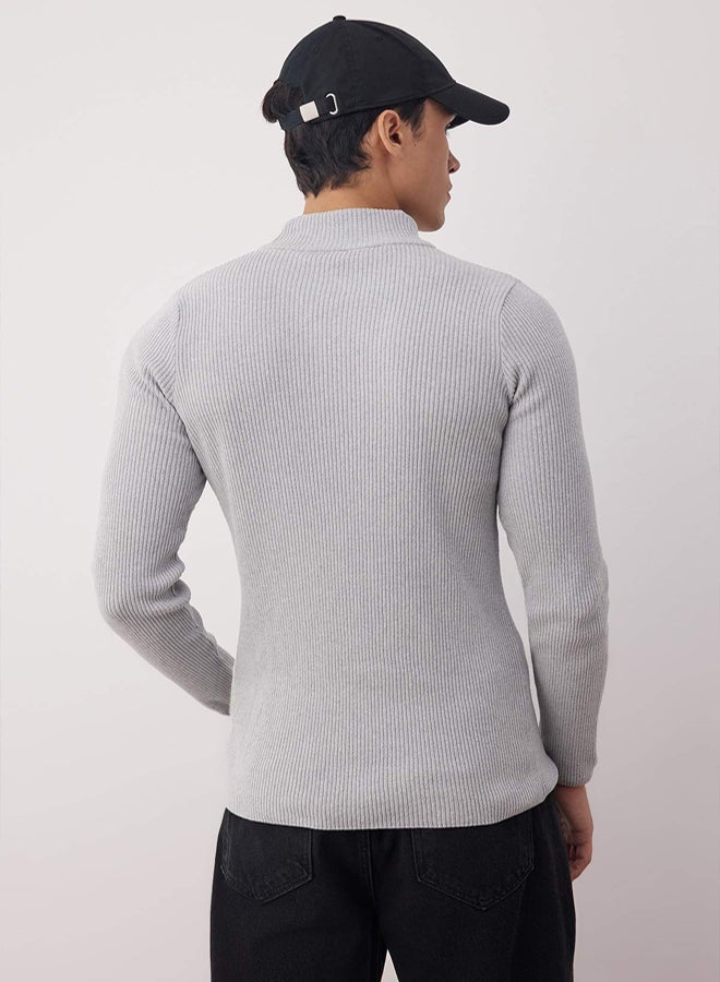 trendyol Gray Fitted Cotton Half Turtleneck Plain Knitwear Sweater - Image 4