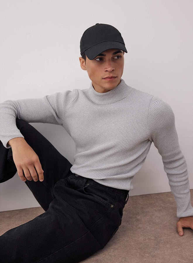trendyol Gray Fitted Cotton Half Turtleneck Plain Knitwear Sweater - Image 1