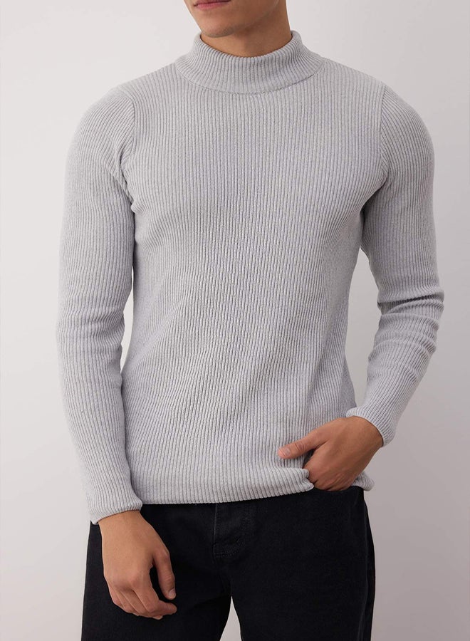 trendyol Gray Fitted Cotton Half Turtleneck Plain Knitwear Sweater - Image 3
