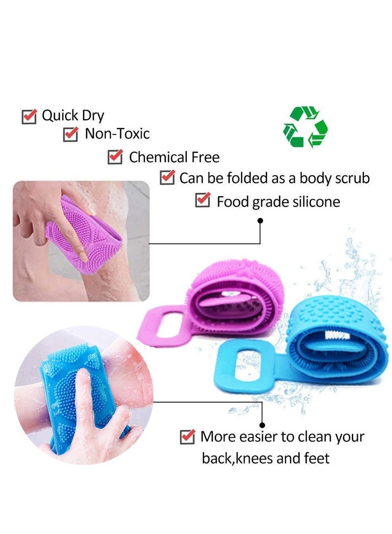 Silicone bath brush for cleaning the back and removing dead skin for men and women, with a double belt-shaped design, multi-colored  - Image 3