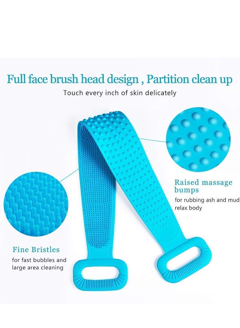 Silicone bath brush for cleaning the back and removing dead skin for men and women, with a double belt-shaped design, multi-colored  - Image 2