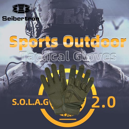 Seibertron SOLAG 20 Full Finger Tactical Gloves Water Resistant Touchscreen Impact AntiSlip for Motorcycle Cycling Hiking Adults Youth Green M - Image 3