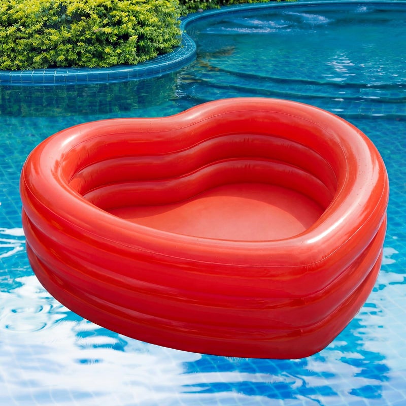 Silipull Valentines Giant Red Heart Shaped Inflatable Swimming Pool 71" x 63" x 24" Large Heart Blow up Pool Fits 2-3 Adults for Valentines Wedding Bachelorette Bride Summer Beach Party - Image 1