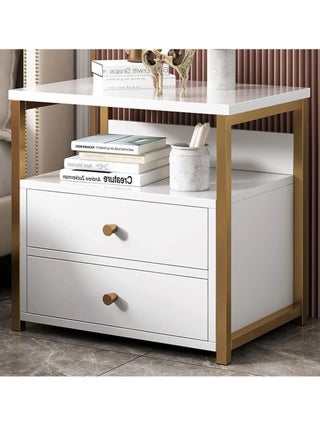 Bedside tables bedroom living room storage tables Modern bedside table with gold metal frame bedside table with two drawers suitable for bedroom living room - pzsku/ZCAD085AB221BB6706B22Z/45/_/1725384411/ad294330-d209-4d8c-9ddd-204ad9756ab2