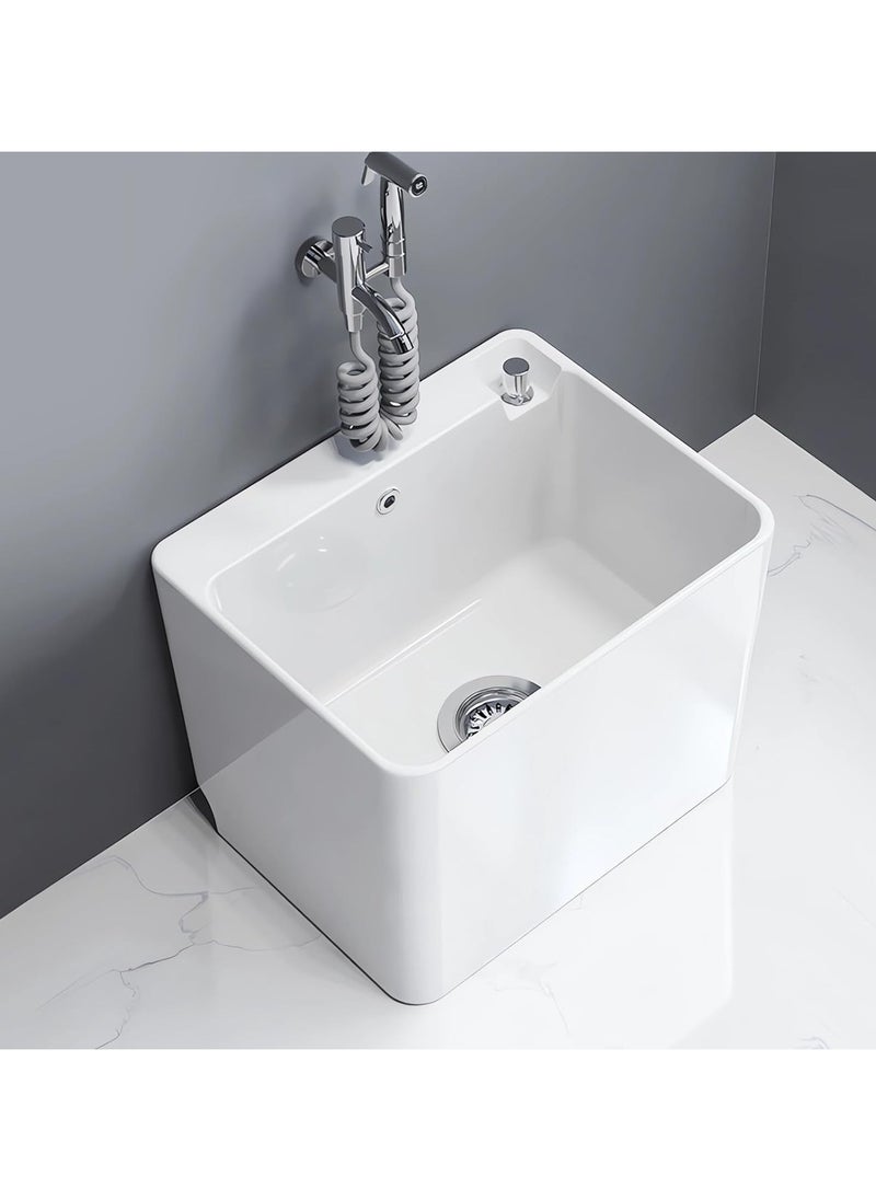 AUTOYSUR - Mop Sink, Ceramic Mop Service Basin with Removable Shelf,Drain Botton and Faucet, Floor Utility Sink Tub Kit for Bathroom,Balcony,Laundry Room (R12) - Image 1