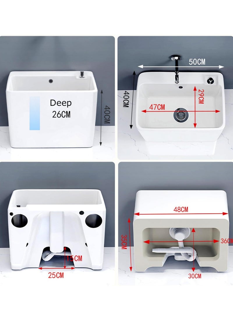 AUTOYSUR - Mop Sink, Ceramic Mop Service Basin with Removable Shelf,Drain Botton and Faucet, Floor Utility Sink Tub Kit for Bathroom,Balcony,Laundry Room (R12) - Image 1
