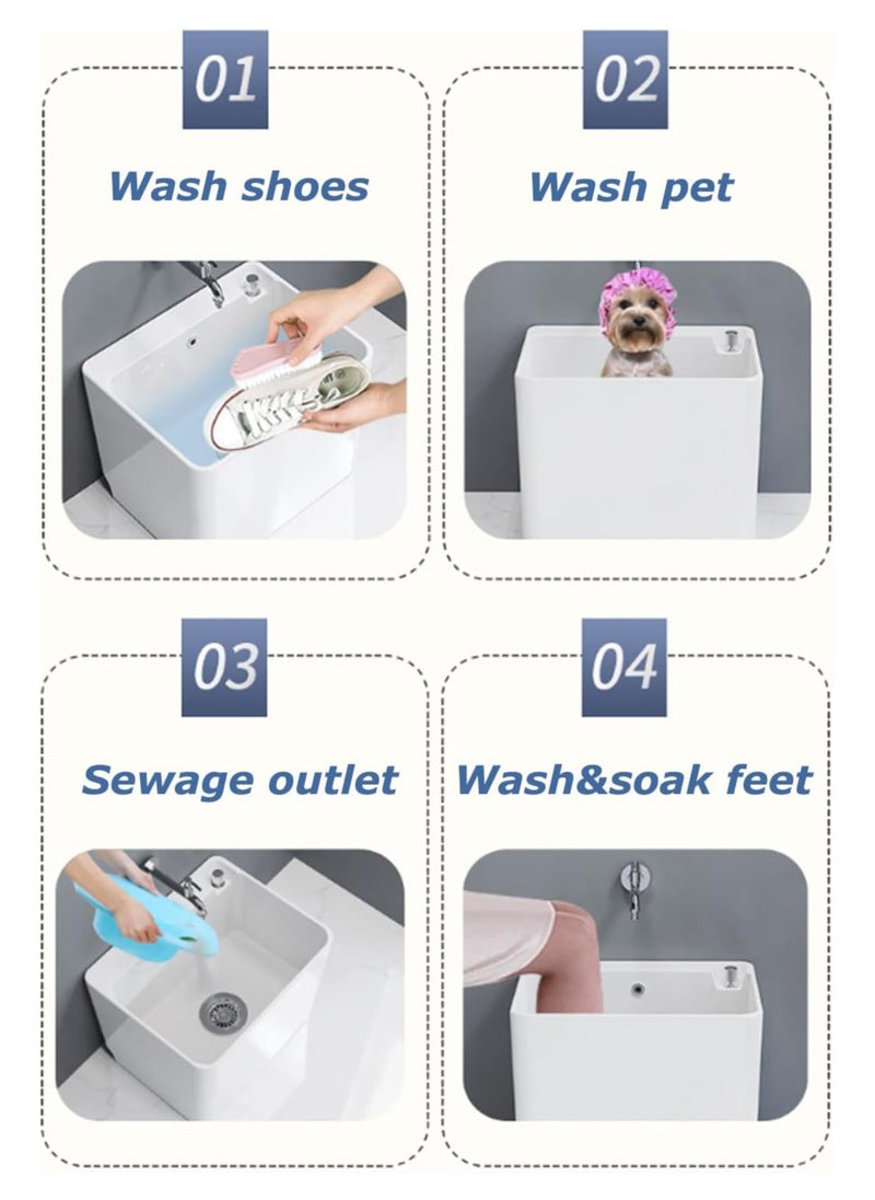 AUTOYSUR - Mop Sink, Ceramic Mop Service Basin with Removable Shelf,Drain Botton and Faucet, Floor Utility Sink Tub Kit for Bathroom,Balcony,Laundry Room (R12) - Image 1