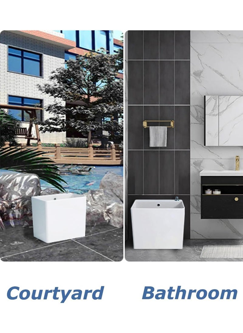 AUTOYSUR - Mop Sink, Ceramic Mop Service Basin with Removable Shelf,Drain Botton and Faucet, Floor Utility Sink Tub Kit for Bathroom,Balcony,Laundry Room (R12) - Image 1